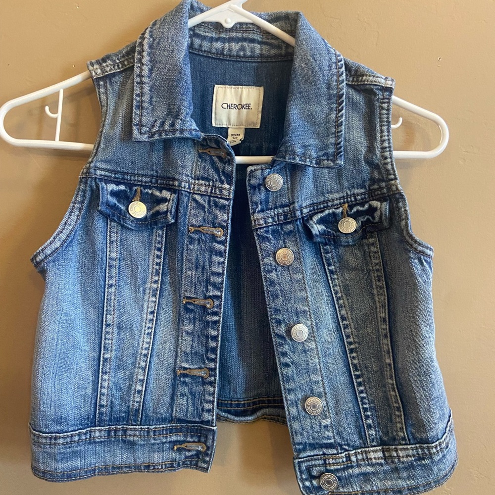 Cherokee denim vest blue cotton spandex size medium 7/8